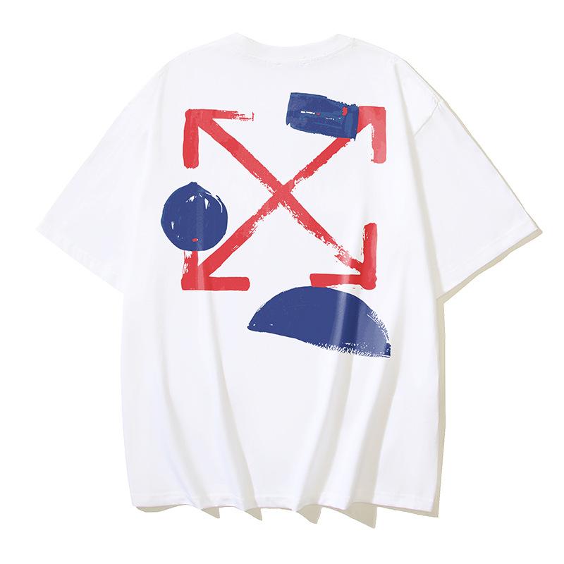 1185 Off-White 2025 Summer New Paint Pattern Arrow Printed Short Sleeved T-shirt for Men and Women