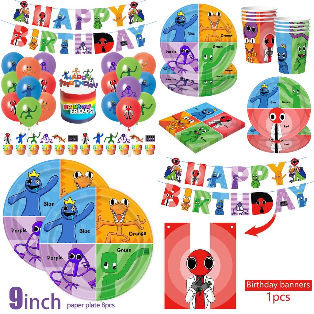 Accattivante Banner Festa Roblox Rainbow Friends, Topper per Torta, Palloncini e Altro!