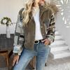 Damen Revers Langarm Knopf Patchwork Farbblock Freizeitjacke Oberbekleidung