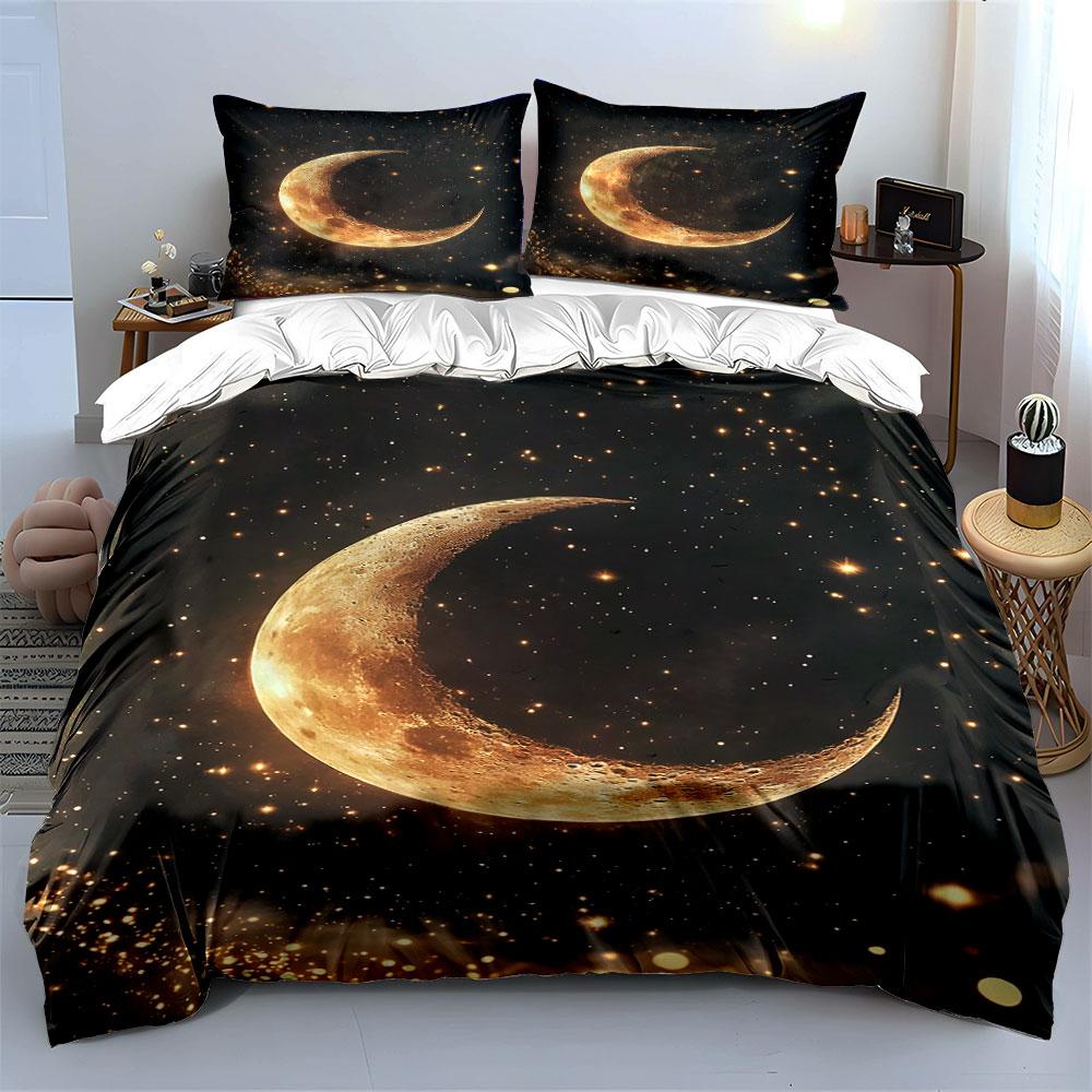 Golden crescent moon pattern. Bedding sets Duvet cover sets Duvet covers Pillowcases(1 * Duvet Cover 2 * Pillowcases without duvet insert)