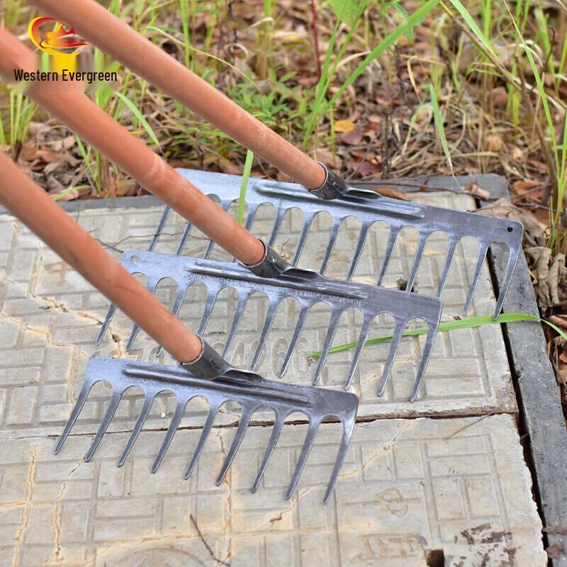 Heavy-Duty 13-Tine Garden Rake with Wooden Handle