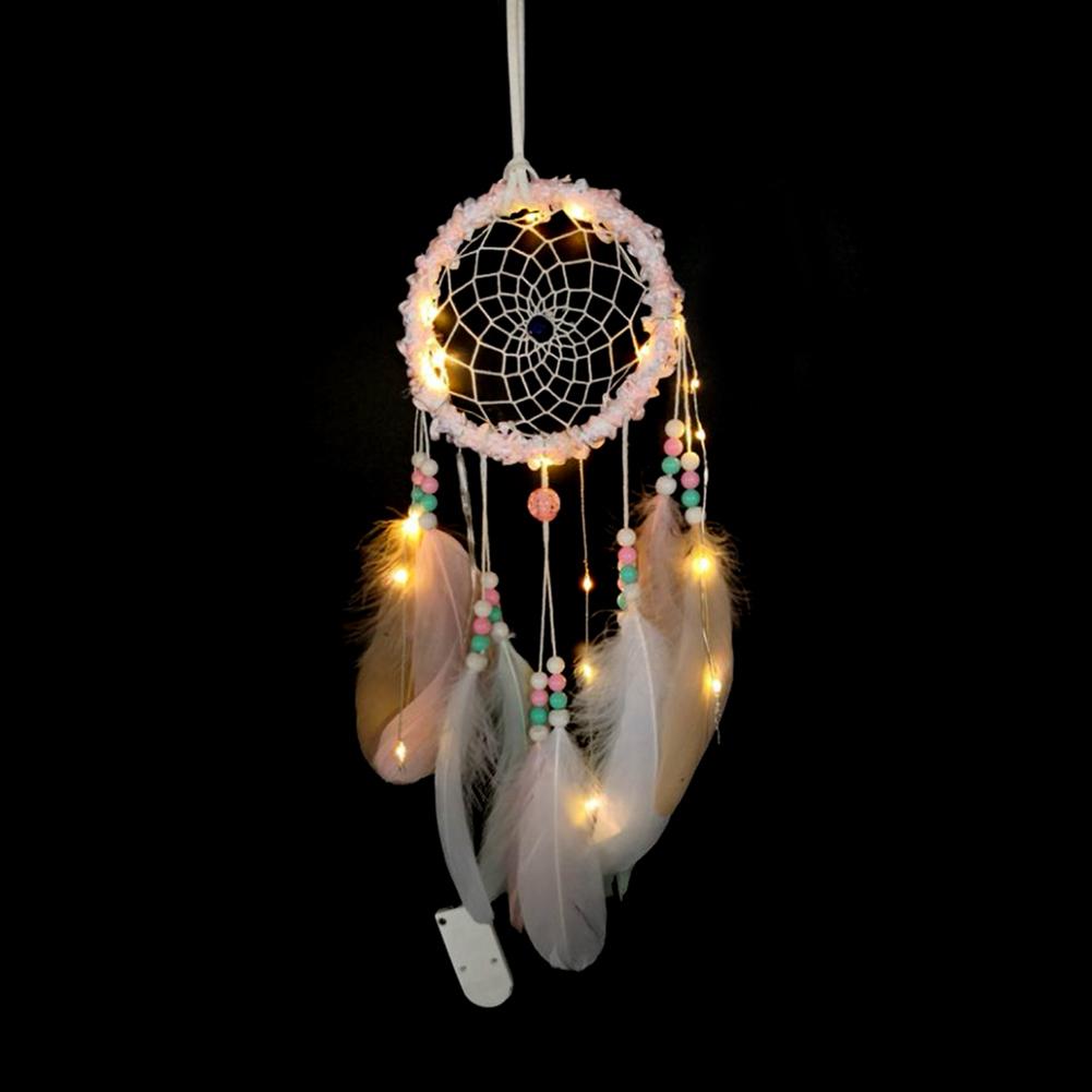 Creative Weaving Feather Wind Chime with Light Creative Home Pendant Gift Hanging Drop Feathers Dream Catcher Home Bedroom Decor