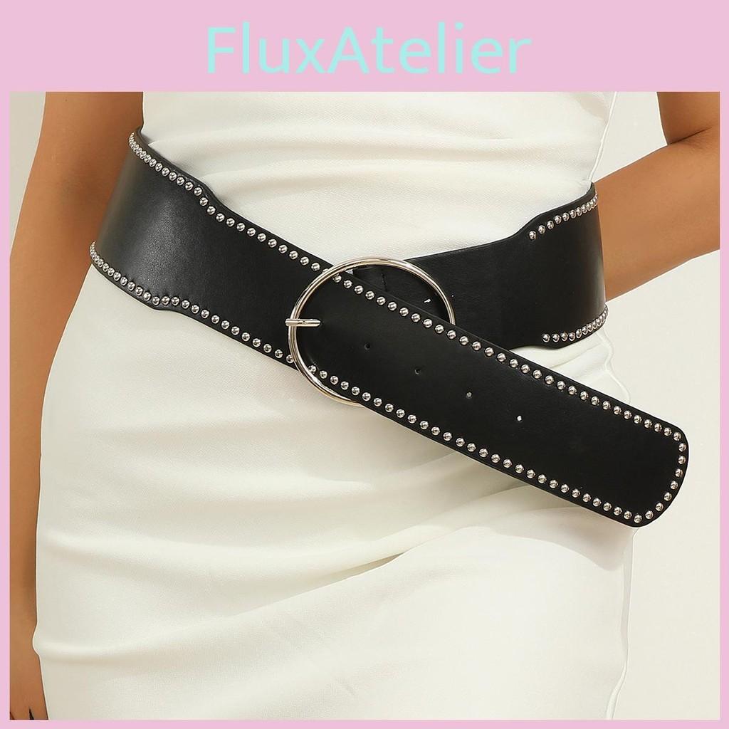 Faux Leather Belt With Rivet Decor And Metal Pin Closure For Trendy Outfits