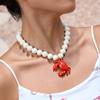 Creative Red Lobster Crab Starfish Coral Pendant Beads Necklace Stylish Versatile Niche Summer Beach Vacation Collarbone Chain