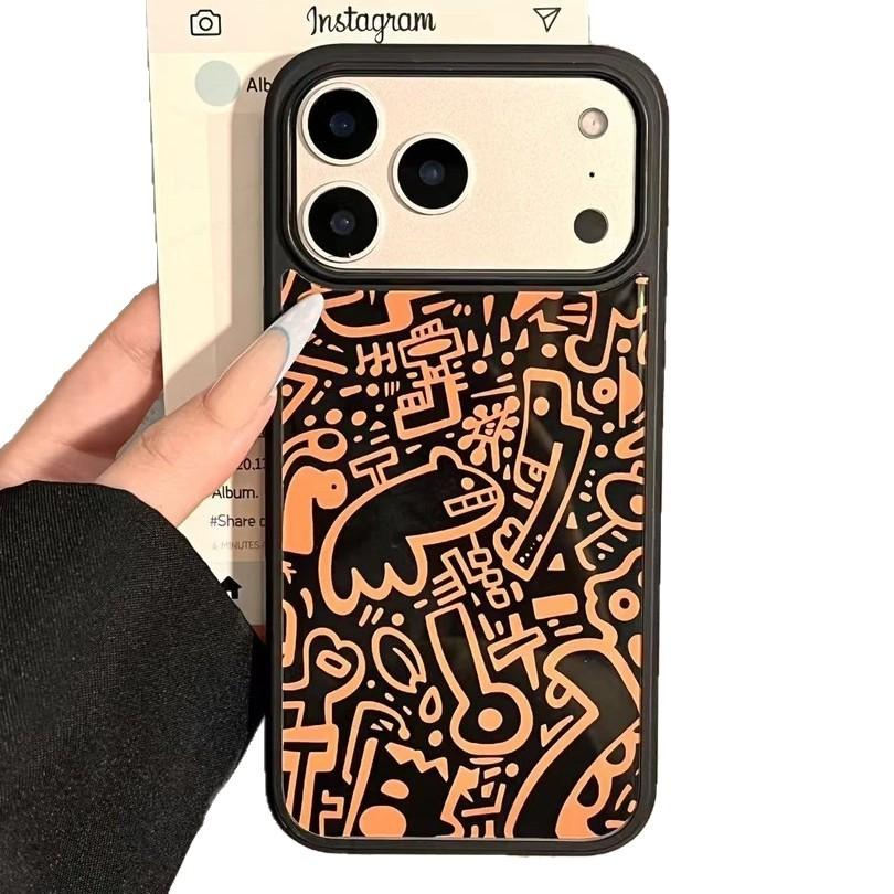 Personalized Trendy Brand Line Graffiti Suitable for Apple 17Promax Mobile Phone Case IP16 Matte PC15 Large Hole 14 Men and Women