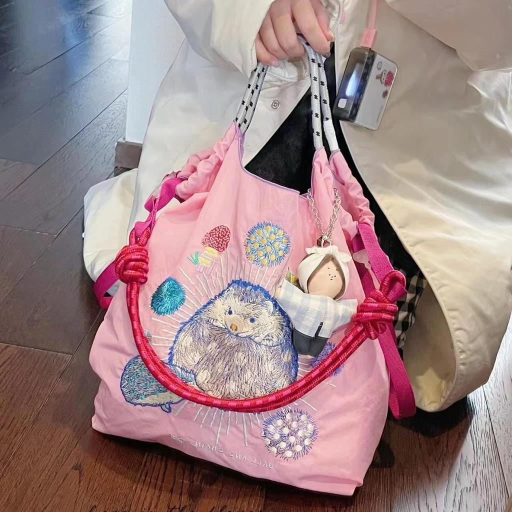 Eco-Friendly Japanese Embroidered Flower Nylon Canvas Shopping Bag