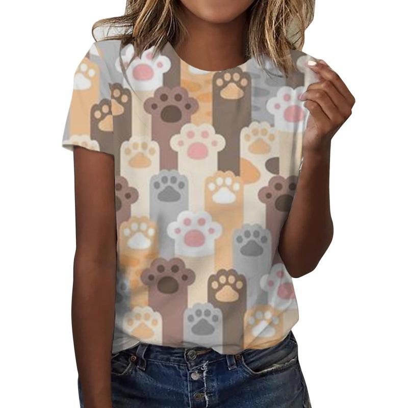 New Cute Cat T-shirt Animal Cat 3D Printed Women's Summer Round Neck Short sleeved T-shirt Harajuku T-shirt Women's Clothing