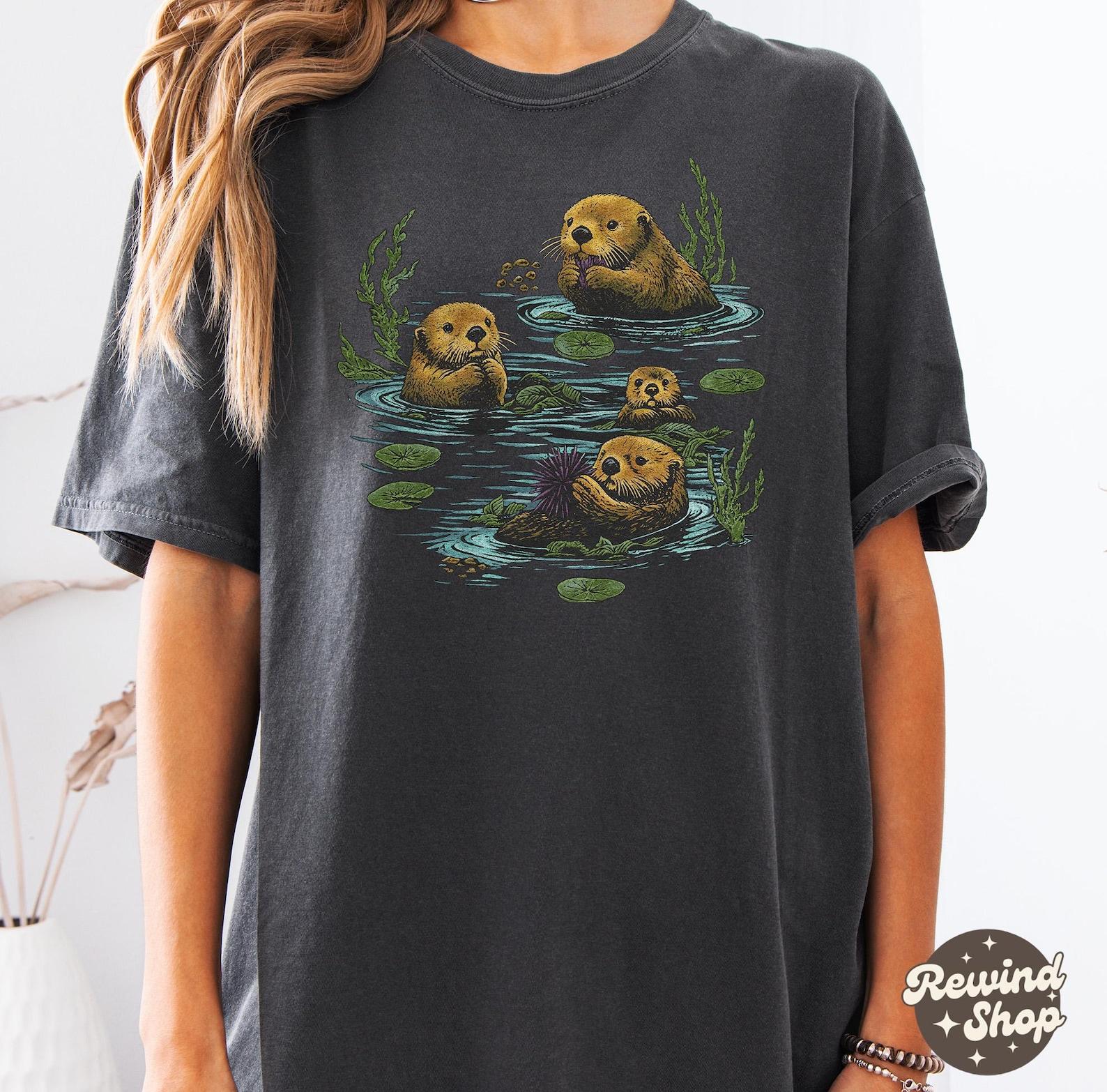 Vintage Otter Sea Urchin Comfort Colors Shirt, 90s Sea Otter Swimming Graphic Tee, Retro Otter Nature Wildlife TShirt 3XL