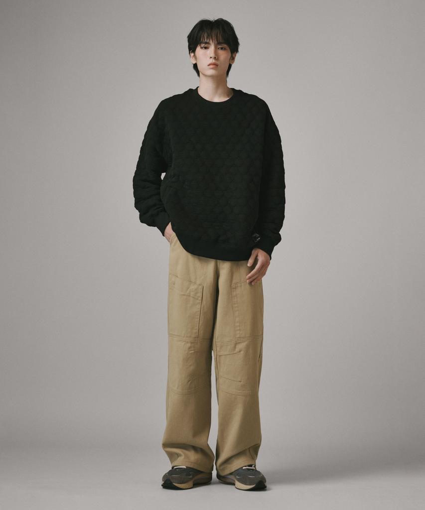 Beodeonteu Curved Cut Multi-Dart Wide Twill Pants [Beige]