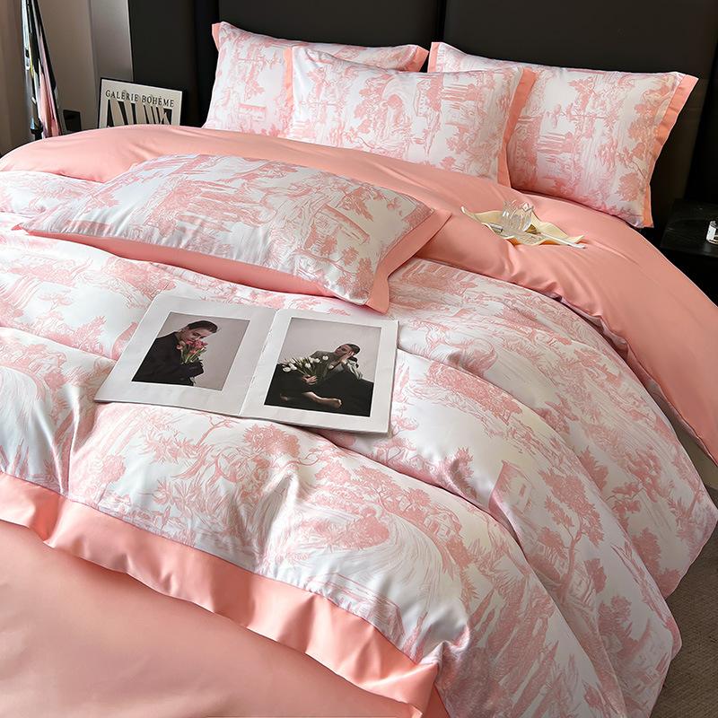 Ice Silk Bedding Set Four-piece Set Cool and Skin-friendly Sheets Quilt Covers Pillowcases