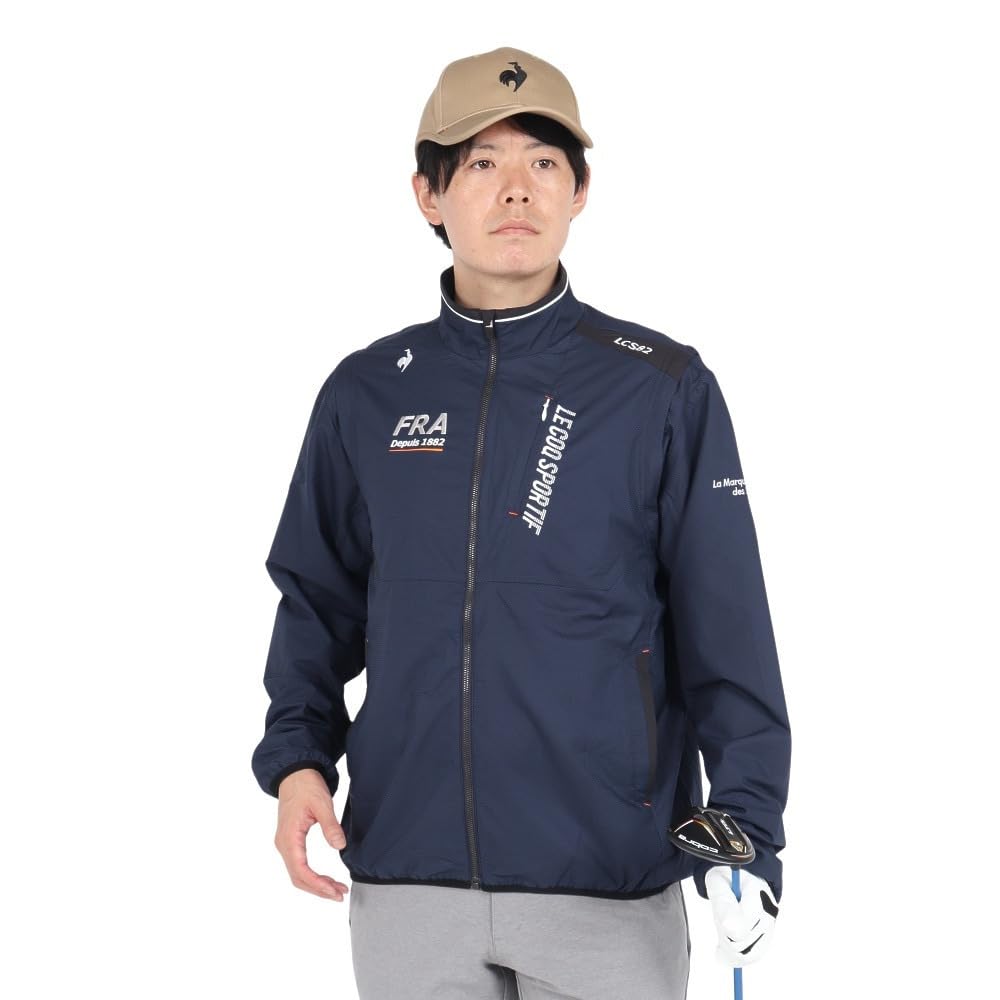 Le Coq Sportif Golf Stretch Forcer a classic jacket with detachable and windproof and Navy Size Men's Blouson, 2-way water-repellent, sleeves,