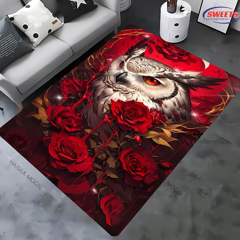 Vintage Mystery Owl Printed Carpet Rug for Bedroom Living Room Sofa, Study Yoga Non-Slip Rug, Decorative Mat Multi-Size Optional