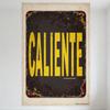 Vintage 'CALIENTE' Metal Sign with Rustic Weathered Look, Dark Background & Yellow Bold Letters - Wall Decor for Bar Pub Home Ca