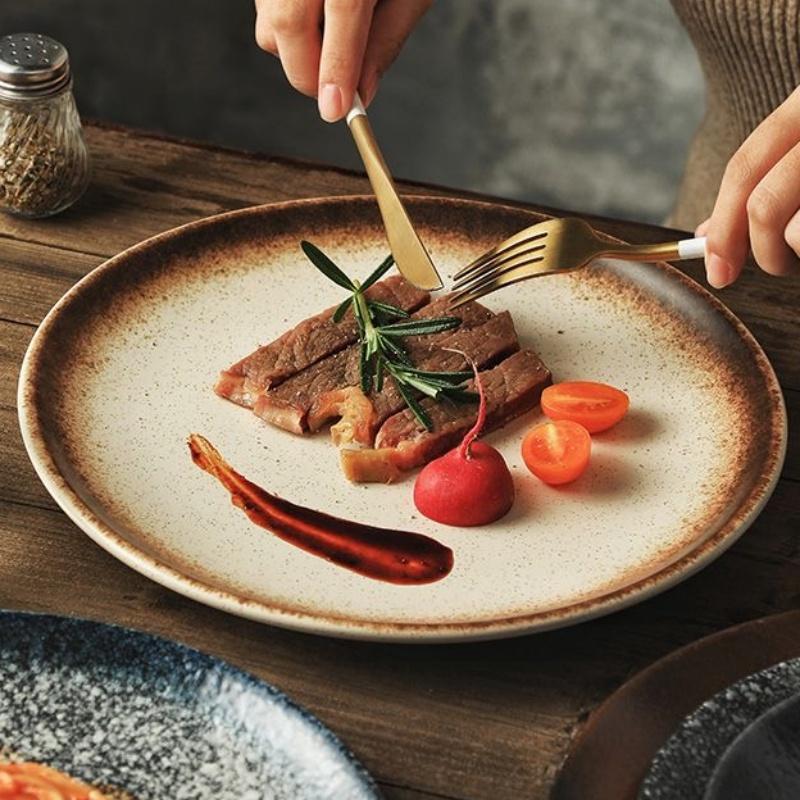 Multifunction Black Ellipse Circle Dinner Plate Under-Glazed Ceramic Dessert Tray Steak Pasta Dish Dinnerware Microwave Safe