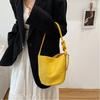 Fashion Solid Color Suede Bucket Bags Large Capacity Buckle Underarm Bag Phone Handbags Women