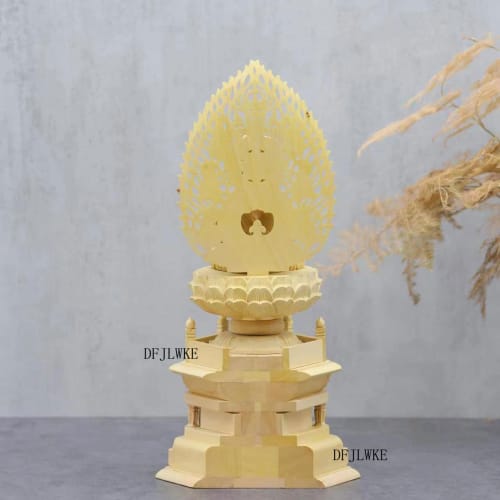 Wooden Buddha Statue of Dainichi Nyorai (Shingon Sect) Made of Boxwood with a Hexagonal Base and Flame Halo (21.5cm High X 10cm Wide) - Principal Budd