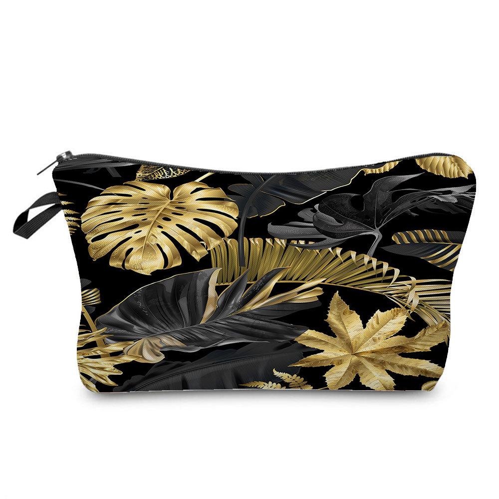 Women Leaf Print Cosmetic Bag Toiletries Organize Travel Storage Case 6434