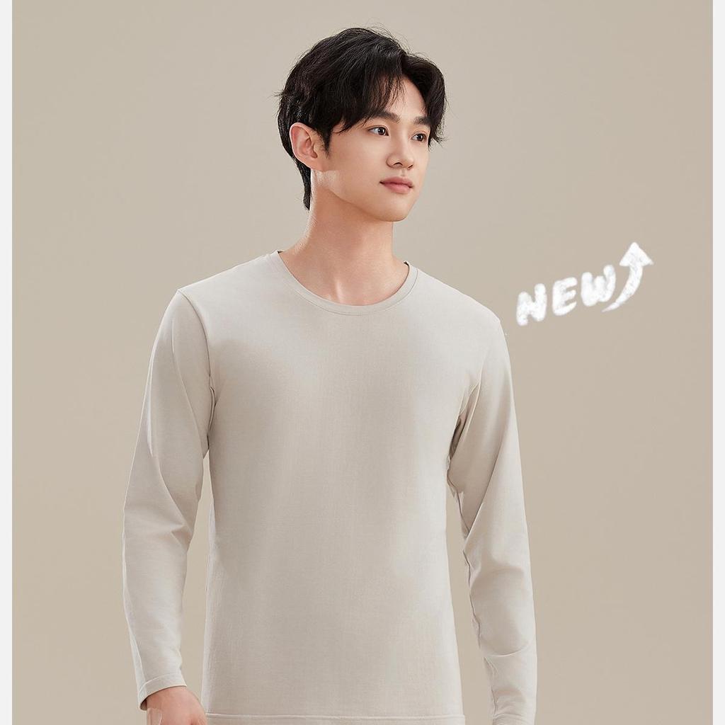 Men's Brushed Thermal Cotton Modal Crew Neck Underwear Set - Winter Thin Warm Set