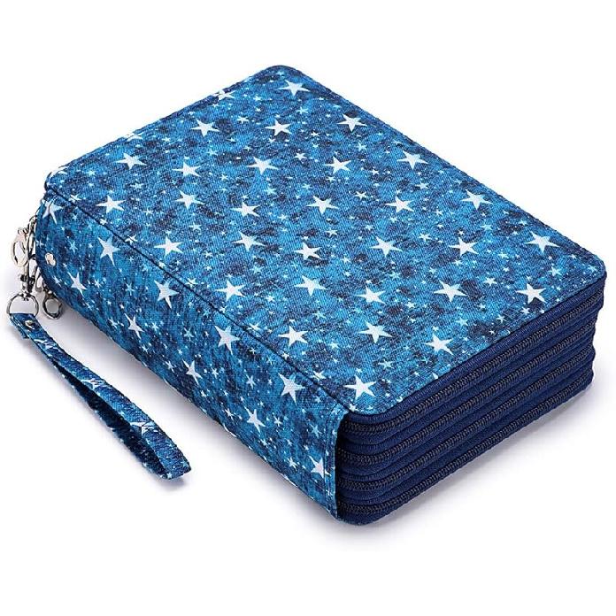 BTSKY Colored Pencil Case- 200 Slots Pencil Holder Pen Bag Large Capacity Pencil Organizer with Handle Strap Handy Colored Pencil Box with Printing