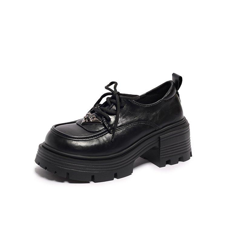 Thick-soled Mary Jane shoes for women's 2025 spring new retro heightening black Japanese jk with skirt light mouth small leather shoes