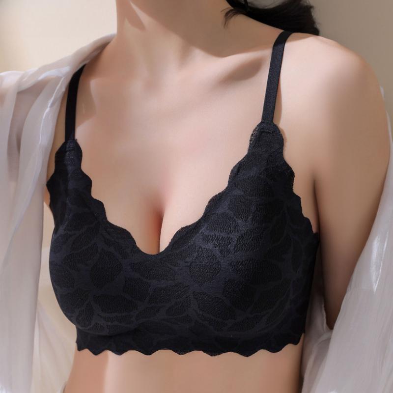 

Летнее цельное бесшовное нижнее белье, женский собранный тонкий бюстгальтер, кружевной бюстгальтер без стального кольца, красивый корсет на спине XXL чёрный
