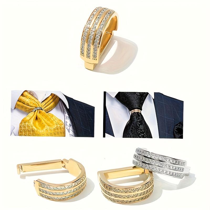 King Count Krawattenklammer Ring drei Drähte Strass Krawattenklammer modisch und luxuriös Krawattenklammer perfekt für Partys Zeremonien Bankette und Geschenke