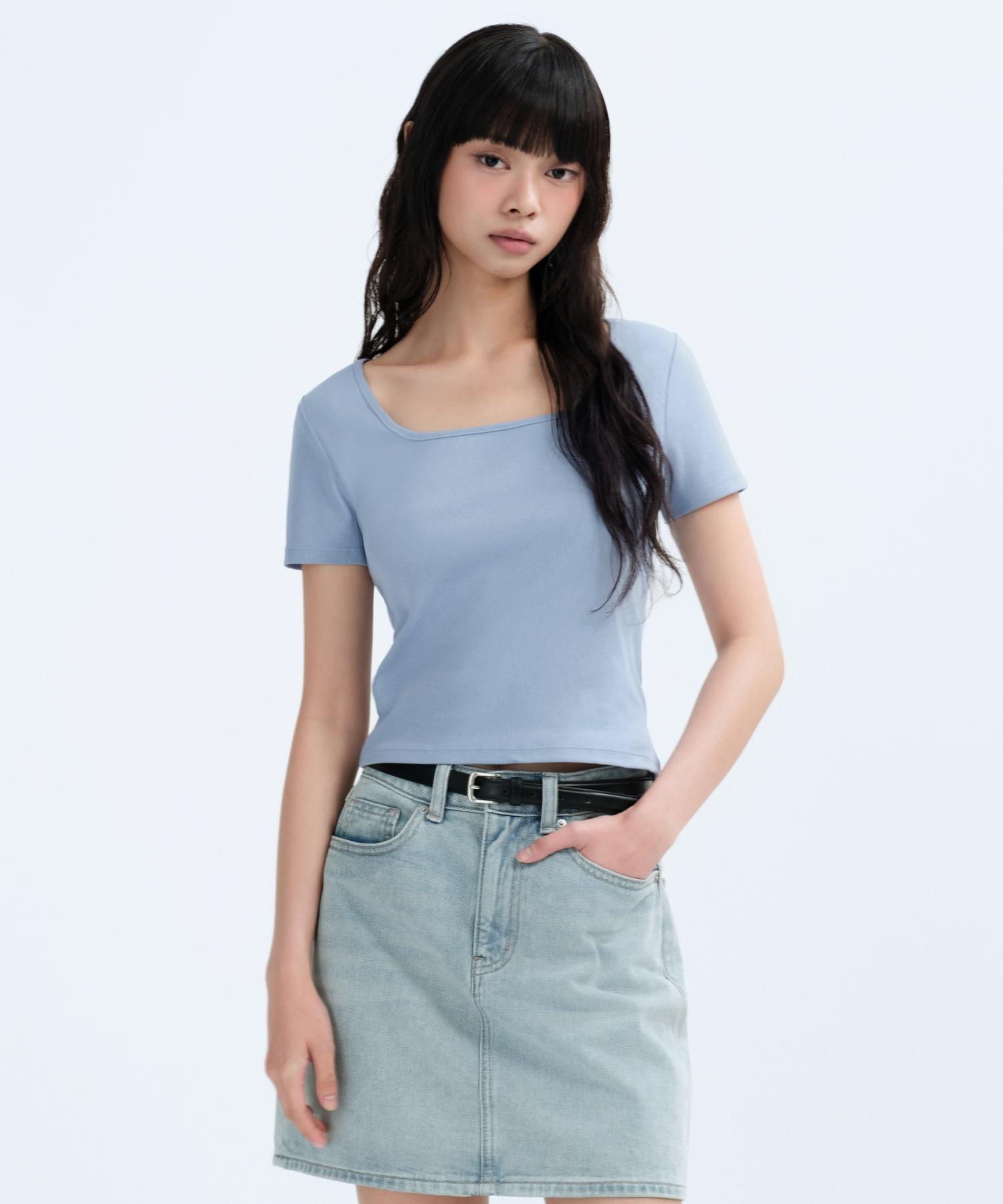 Musinsa Standard Woman Women S Slim Square Neck T-Shirt [Cloudy Blue] Cloudy Blue/S