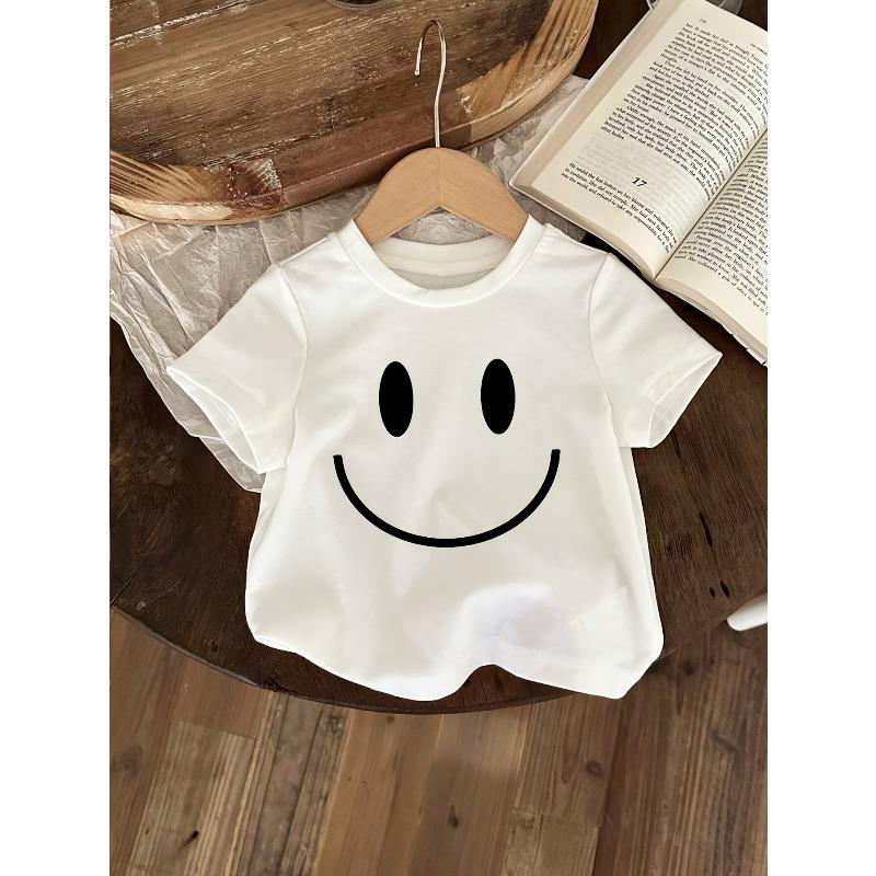 European sizes Girls' Casual joyful Pattern Short Sleeve Top, Round Neck T-Shirt Suitable for Summer Wear