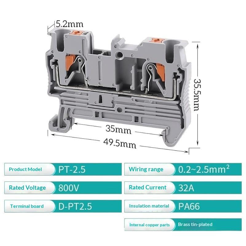 PT2.5 Push-in Terminal Block 1Pcs Anti-corrosion Electrical Cable Connector DIN Rail Type for Outdoor Wiring Projects