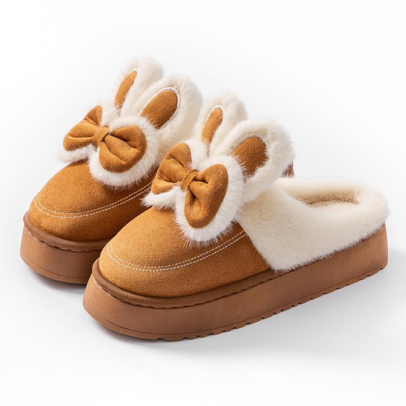 Thick-bottomed cartoon cotton slippers autumn and winter indoor home warm and piled high-heeled wool slippers