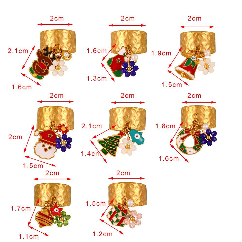 European & American Cartoon Christmas Snowflake Titanium Steel Drip Oil Flower Open Ring for Women