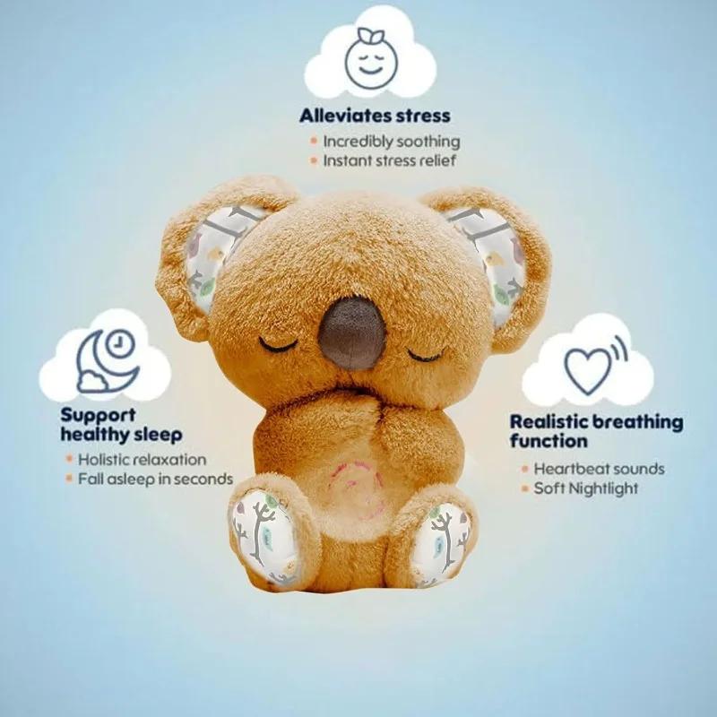 Atmender Koala Plüsch Baby Schlafhilfe mit Weichem Nachtlicht Rhythmische Vibration Sanfte Musikgeräusche Schlafenszeit Plüschpuppe Komfortspielzeug