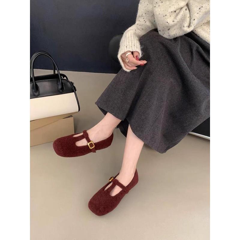 Flat Bottom Shallow Mouth Single Shoes Mary Jane Mao Mao Shoes Autumn Gray Doudou Shoes