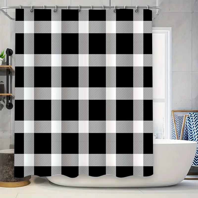 

Black White Checkered Shower Curtain Bath Mat Decor Waterproof Polyester Fabric Home Bathroom Window Curtain W60H190(CM)-1 Pcs