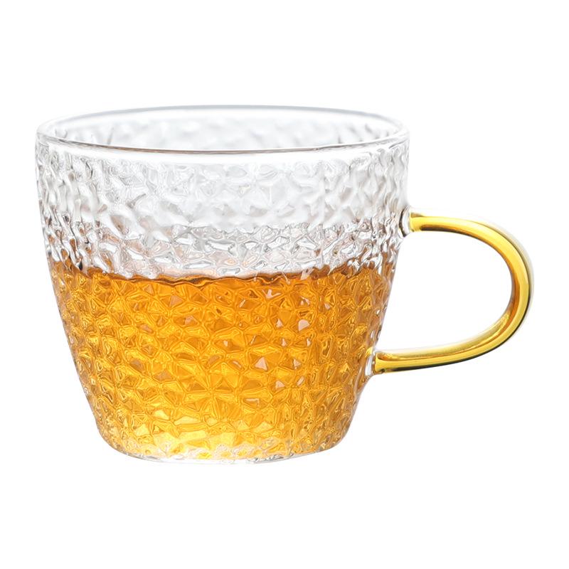 Set of Six Hammered Pattern Small Borosilicate Glass Tea Cups for Kung Fu Tea Tasting