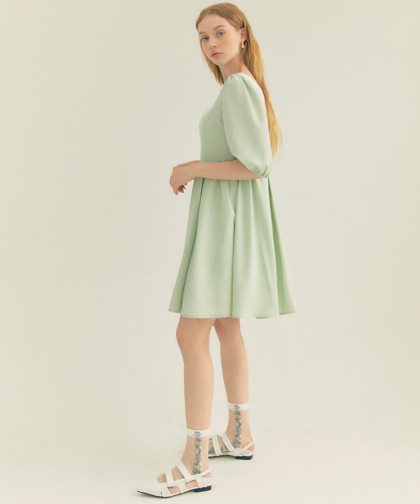 Fry Height Contrast Square Neck Pleated Dress Mint