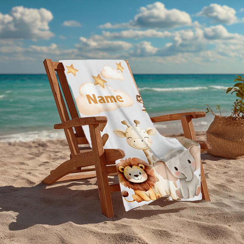 Custom Name Ultra-Soft Beach Towel with Animals Theme,Ideal for Pool - Camping, Diving - Perfect Travel Essential, Vibrant Beach Towel.
