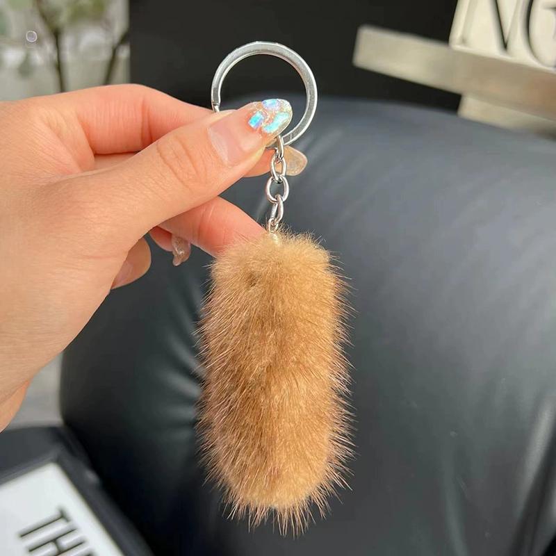 Mini Cute Mink Hair Small Tail Car Keychain Pendant Internet Celebrity Plush Tail Back Bag Pendant Gift