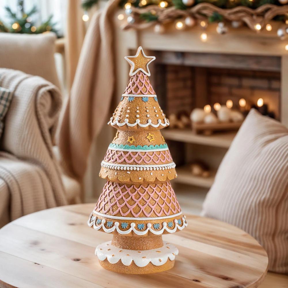 Resin Gingerbread Christmas Village Tree Simulated with Glitter Powder Gingerbread Christmas Tree Ornament Hand Painted