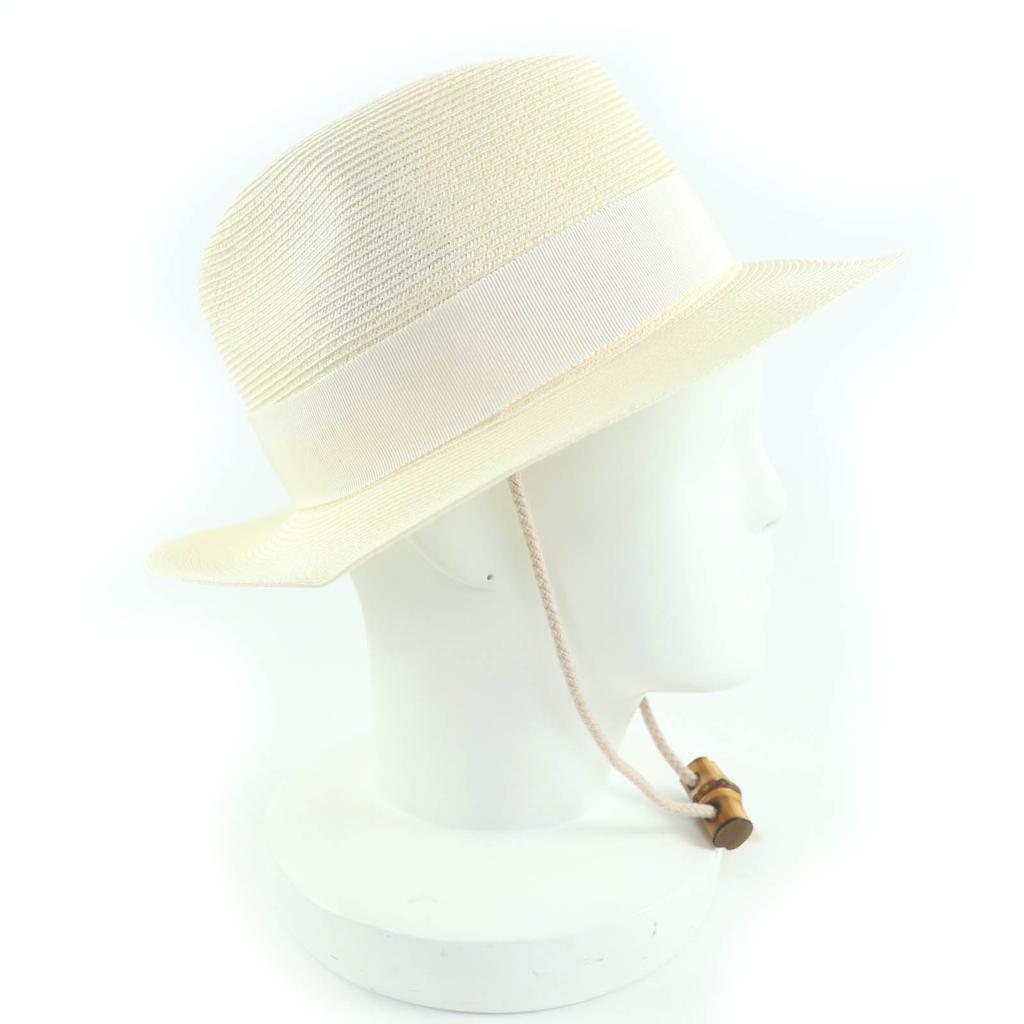 Pristine GUCCI hat Fedora Straw Hat Ivory polypropylene Women S 747994 Used