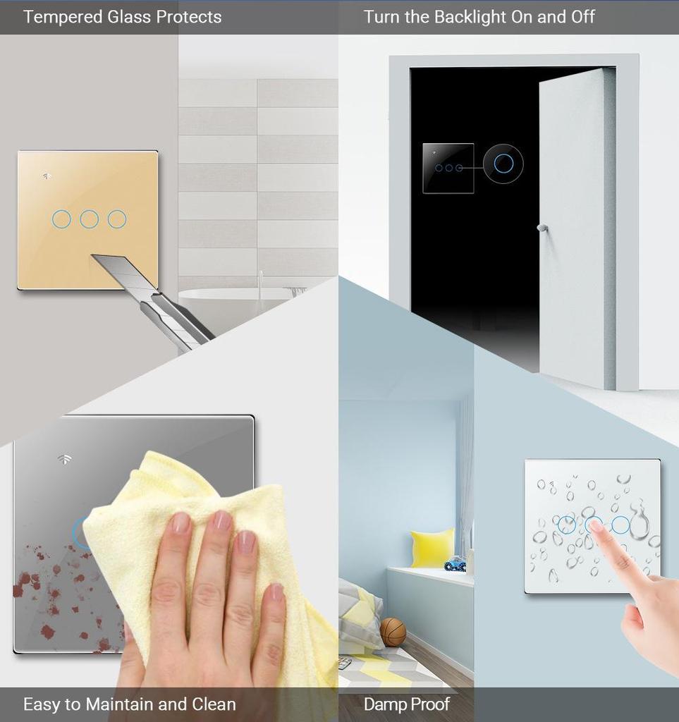 Tuya Smart Home Touch Wall Switch with WiFi & Voice Control - European & British Standards