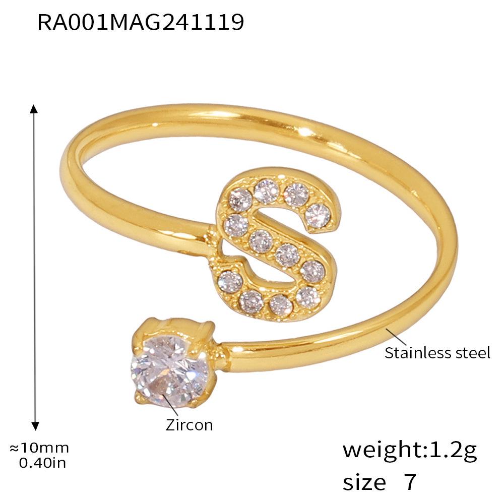Qiong Yao 26-Letter Zircon Inlaid Jewelry Set: Gold-Plated Titanium Steel Necklace, Bracelet, Ring, and Stud Earrings.