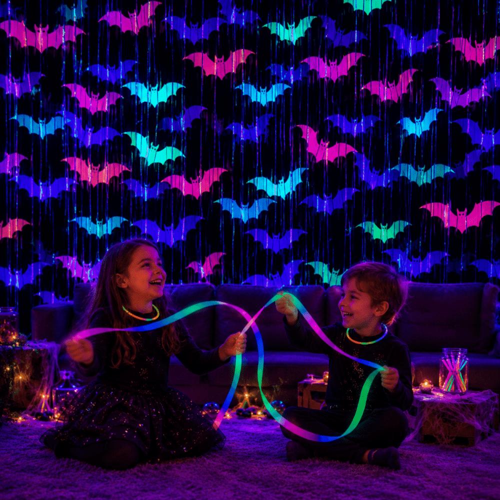 Bat Pattern Fluorescent Tinsel Curtain 1x2M Wall Hanging Bat Pendants Photo Background