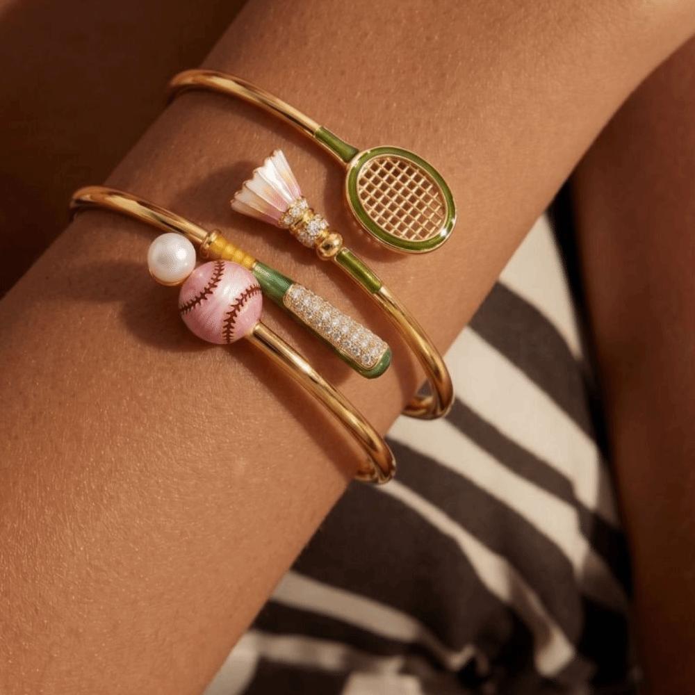Gold Sports Style Bangle Metal Chain Inlaid Rhinestones Bracelet Tennis Racket Bracelet  Gifts