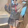 Preppy Two-Piece Bow Knit Sweater with Shirt Collar for Women