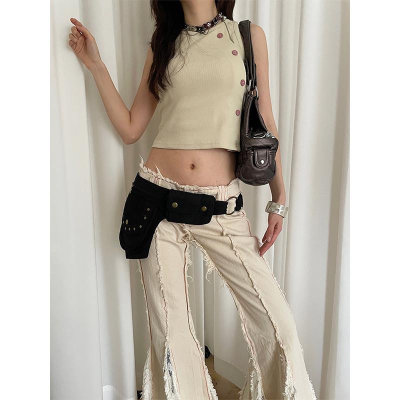 Vintage Ethnic Waist Pack For Women With Faux Leather Rivet Belt For Travel