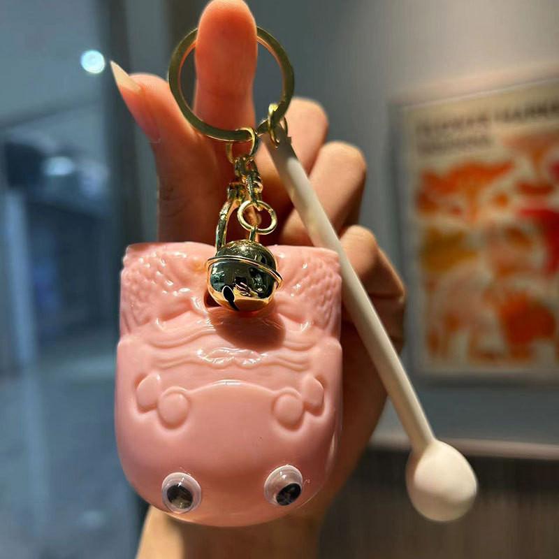 

Black Stylish Wooden Fish Keychain Cartoon Design Emotional Stability Gift рожевий