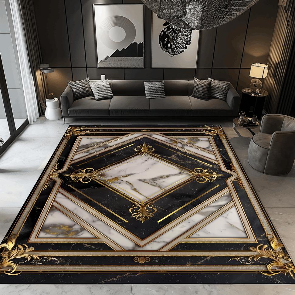 Living Room Decoration Luxury Carpets Black Golden Marble Carpet European Home Sofa Floor Mat Room Decor Doorway Hallway Rugs