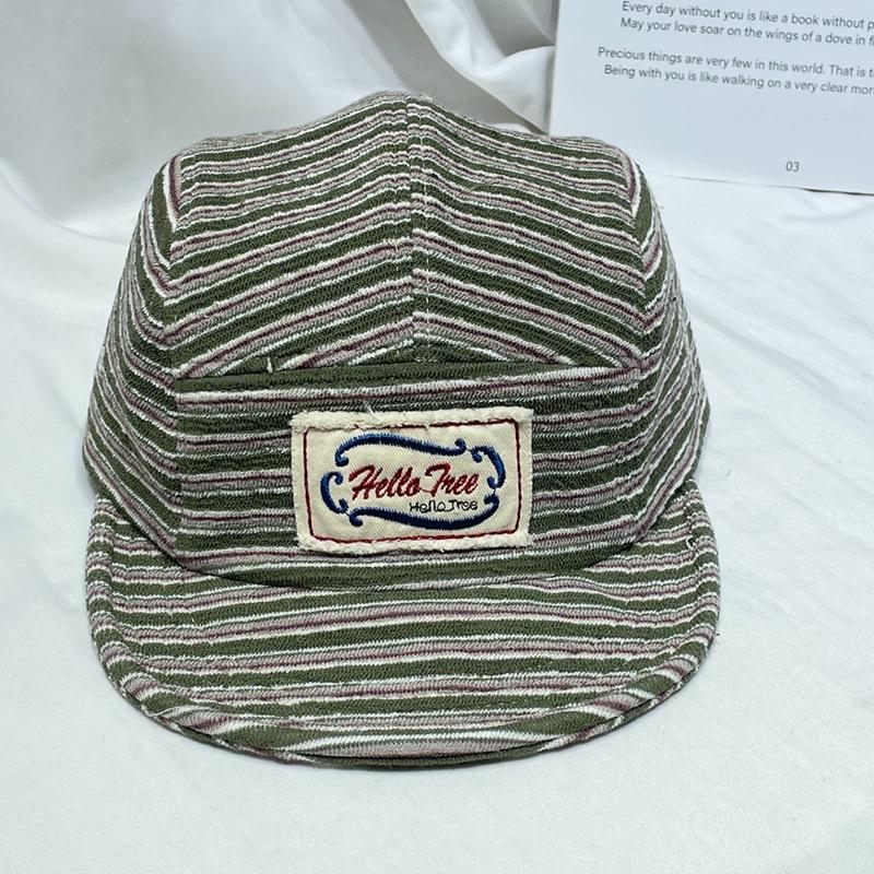 Nischen-Design Gestreifte Flachkrempe Kappe Damen Frühling Sommer Retro Literarisch Buchstabe Aufkleber Baseballkappe Sonnenhut Herren