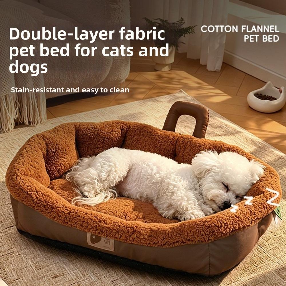 Dog Cushion Thickened Oval Pet Bed Soft Skin-Friendly Comfortable Handle Dog Kennel Warm Snuggle Cat Nest Winter Season